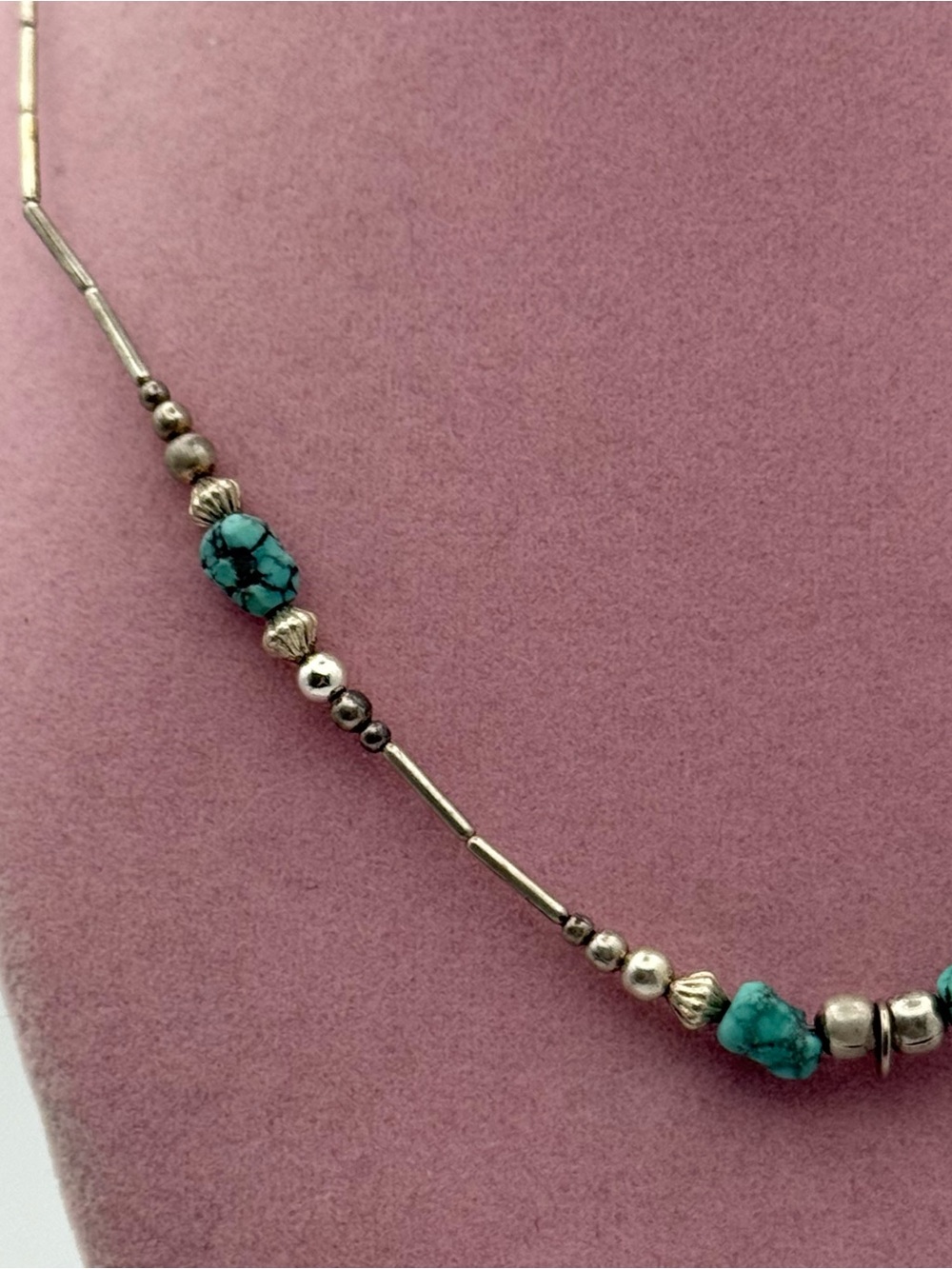 Turquoise Bead Necklace - Teal Blue Accent - Picture 4 of 5